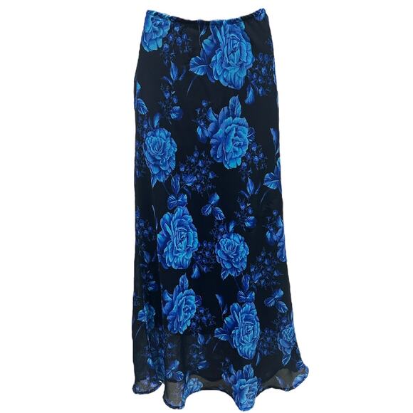 90s/00s Impressions Blue Roses Grunge Midi Skirt - Picture 3 of 6